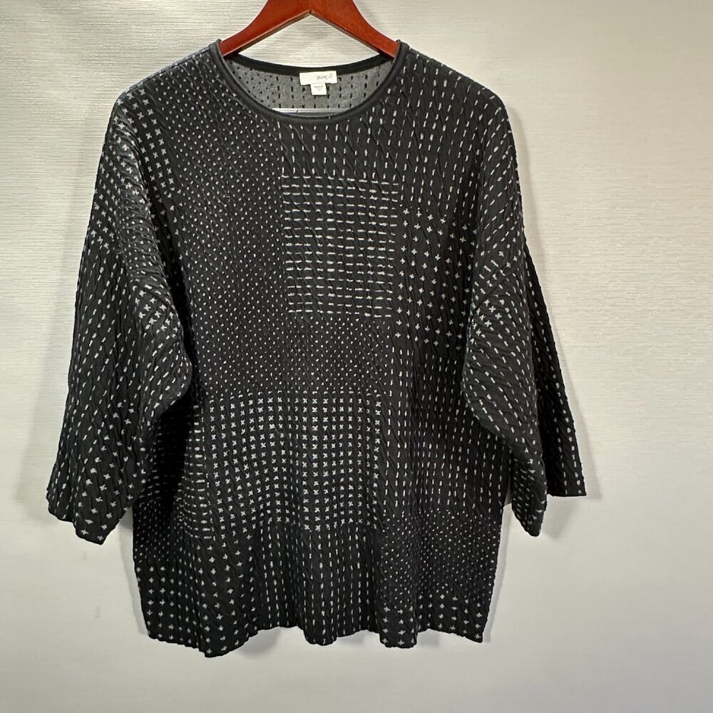 J Jill Sweater Womens XS Pure Jill Black Knit Pullover 3/4 Sleeve Boxy Lagenlook